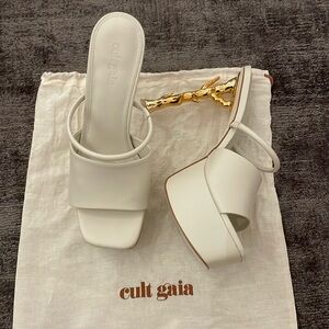 Cult Gaia White Heels Gold Bamboo